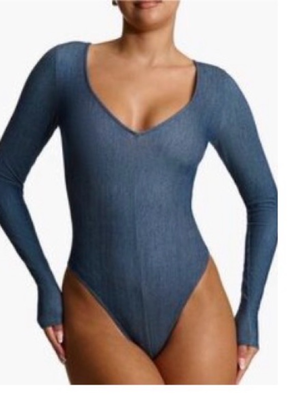 Naked Wardrobe bodysuit stretchy denim V neck xs